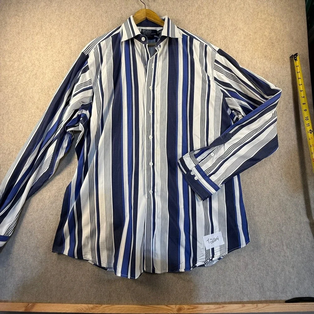 Polo Ralph Lauren Regent Classic Fit Stripe Button Down Shirt Blue White XL 17.5